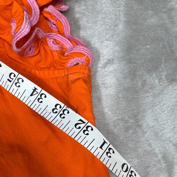 J.Crew Tiered Pink Embroidered Ruffle Sleeve 100% Cotton Orange Mini Dress Large - Picture 10 of 16